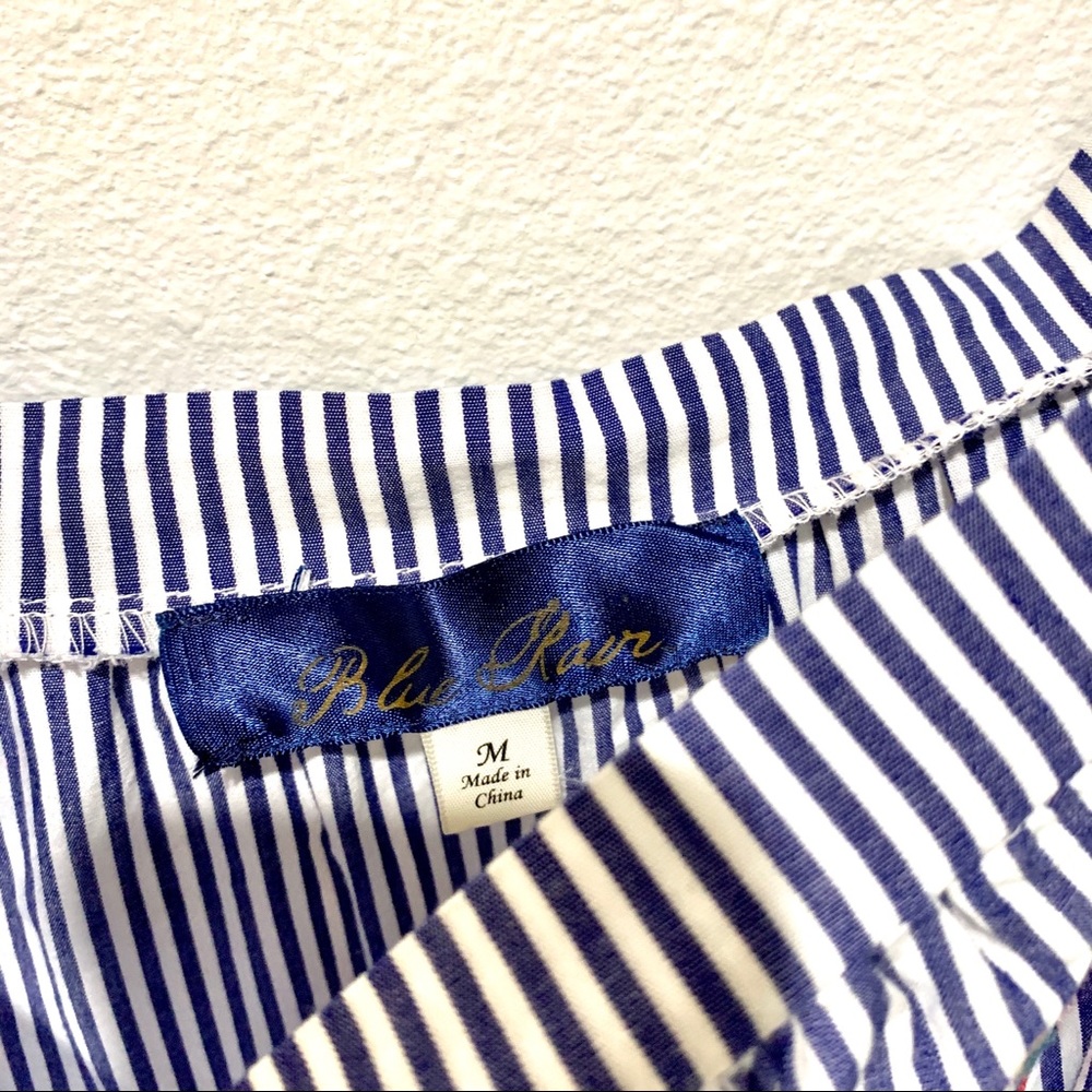 BLUE RAIN PIN BLUE & WHITE PIN STRIPED EMBROIDERED FLORAL BLOUSE - Picture 4 of 6